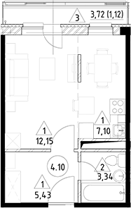 Планировка — Горки Марусино, Студия, 28 м²