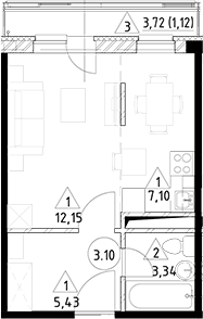 Планировка — Горки Марусино, Студия, 28 м²