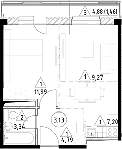 Планировка — Горки Марусино, 2-комн., 37 м²
