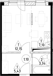 Планировка — Горки Марусино, Студия, 28 м²