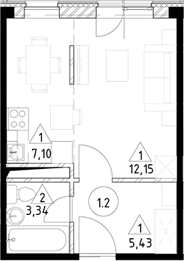 Планировка — Горки Марусино, Студия, 28 м²