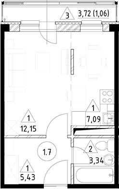 Планировка — Горки Марусино, Студия, 28 м²