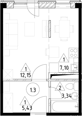 Планировка — Горки Марусино, Студия, 28 м²