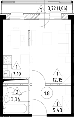 Планировка — Горки Марусино, Студия, 28 м²