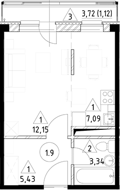 Планировка — Горки Марусино, Студия, 28 м²