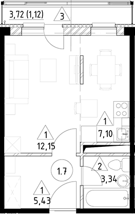Планировка — Горки Марусино, Студия, 28 м²