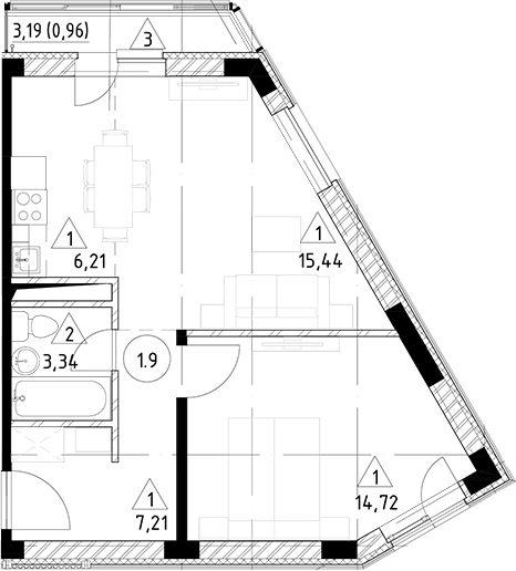 Планировка — Горки Марусино, 2-комн., 47 м²