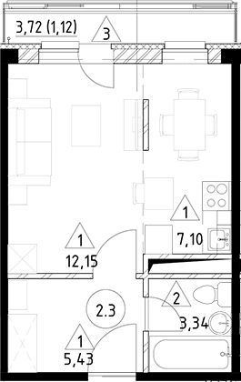 Планировка — Горки Марусино, Студия, 28 м²