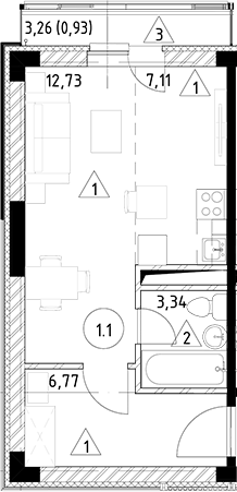 Планировка — Горки Марусино, Студия, 30 м²