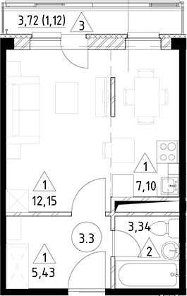 Планировка — Горки Марусино, Студия, 28 м²
