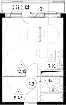Планировка — Горки Марусино, Студия, 28 м²