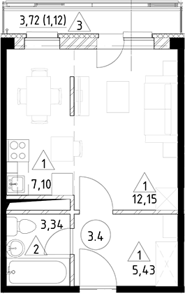 Планировка — Горки Марусино, Студия, 28 м²