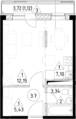 Планировка — Горки Марусино, Студия, 28 м²