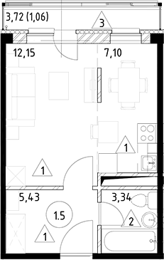 Планировка — Горки Марусино, Студия, 28 м²