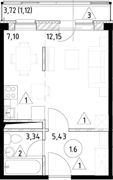 Планировка — Горки Марусино, Студия, 28 м²