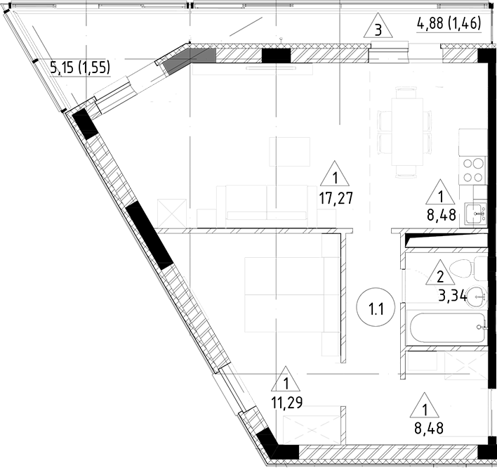 Планировка — Горки Марусино, 2-комн., 49 м²