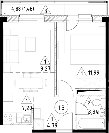 Планировка — Горки Марусино, 2-комн., 37 м²