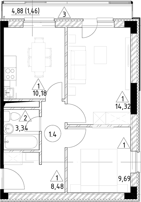 Планировка — Горки Марусино, 2-комн., 46 м²