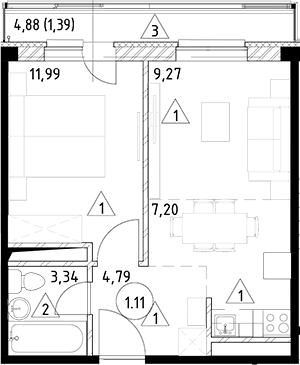 Планировка — Горки Марусино, 2-комн., 37 м²
