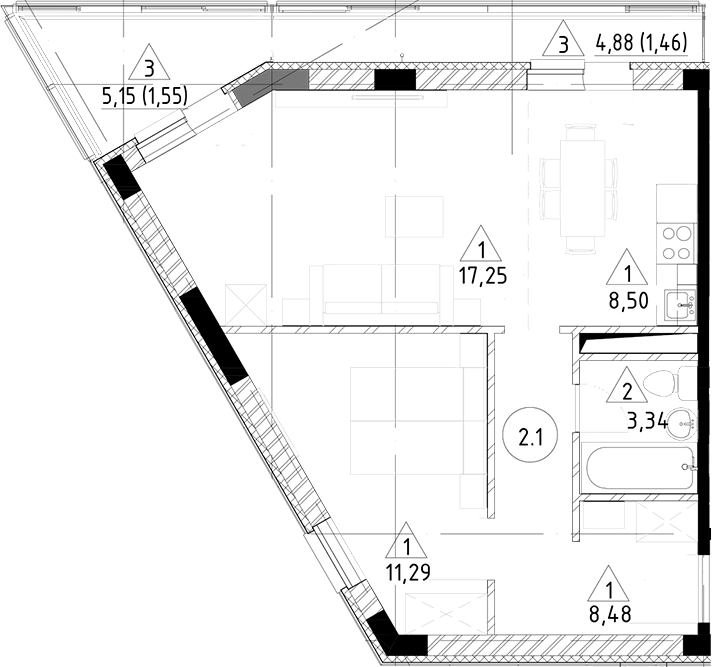 Планировка — Горки Марусино, 2-комн., 49 м²