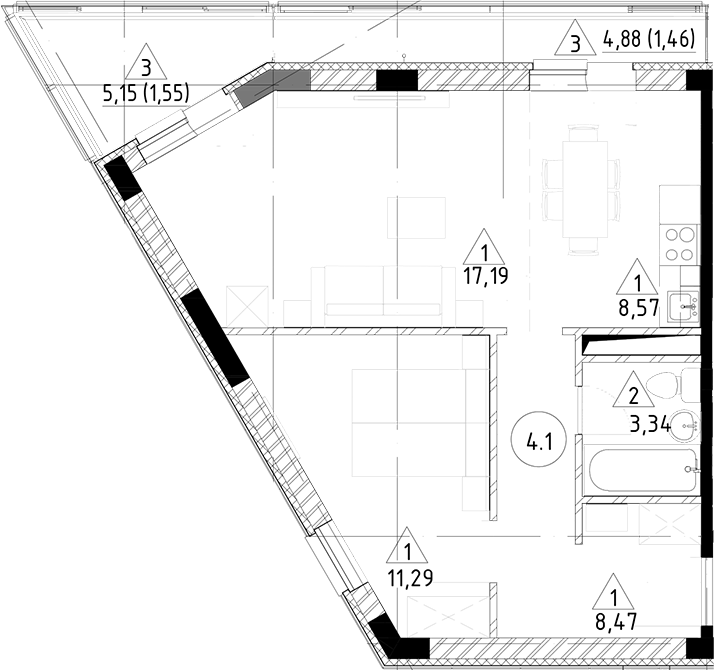 Планировка — Горки Марусино, 2-комн., 49 м²