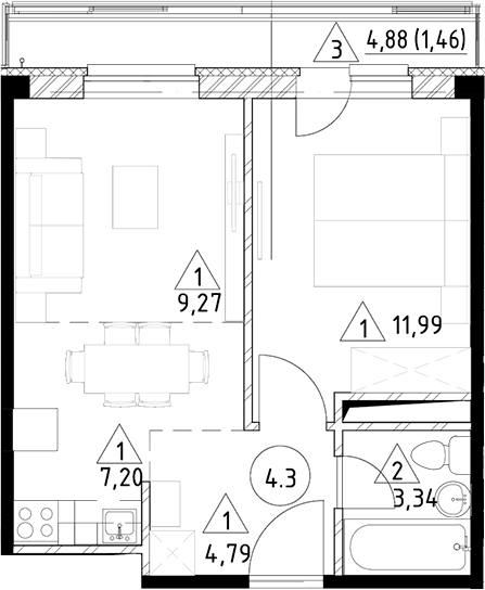 Планировка — Горки Марусино, 2-комн., 37 м²
