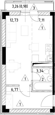 Планировка — Горки Марусино, Студия, 30 м²