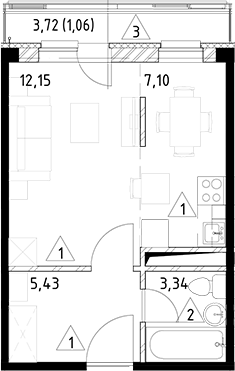Планировка — Горки Марусино, Студия, 28 м²