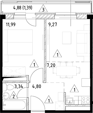 Планировка — Горки Марусино, 2-комн., 37 м²