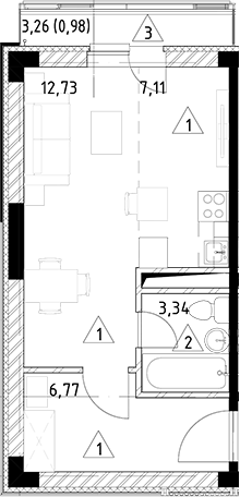 Планировка — Горки Марусино, Студия, 30 м²