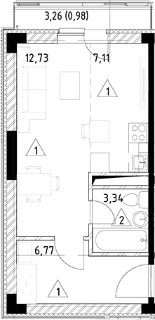 Планировка — Горки Марусино, Студия, 30 м²