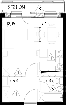 Планировка — Горки Марусино, Студия, 28 м²