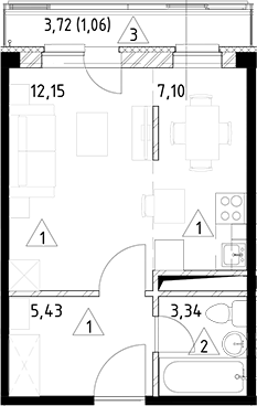 Планировка — Горки Марусино, Студия, 28 м²