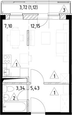 Планировка — Горки Марусино, Студия, 28 м²