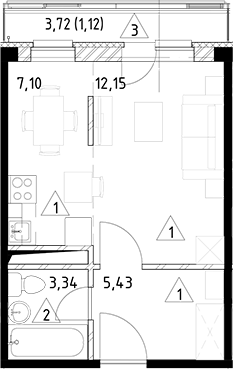 Планировка — Горки Марусино, Студия, 28 м²
