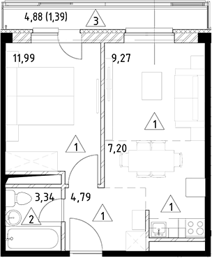 Планировка — Горки Марусино, 2-комн., 37 м²
