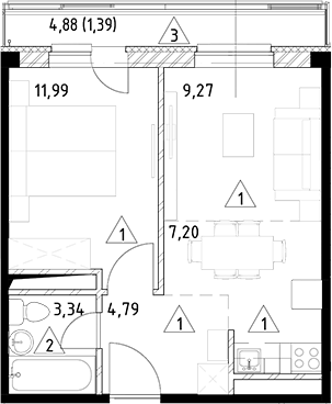 Планировка — Горки Марусино, 2-комн., 37 м²