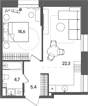Планировка — СТОУН Райз, 2-комн., 47 м²