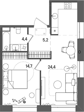 Планировка — СТОУН Райз, 2-комн., 49 м²