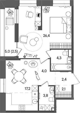 Планировка — СТОУН Райз, 2-комн., 60 м²