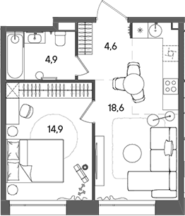 Планировка — СТОУН Райз, 2-комн., 43 м²