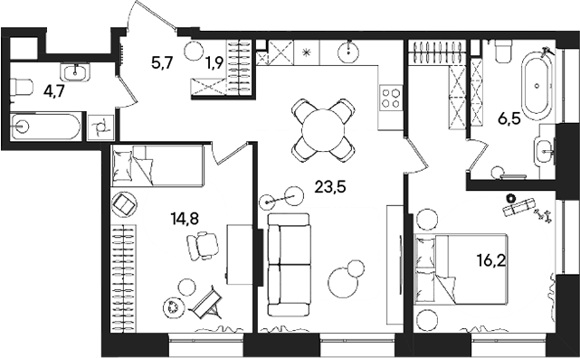 Планировка — СТОУН Райз, 3-комн., 73 м²