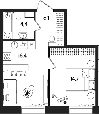 Планировка — СТОУН Райз, 2-комн., 41 м²