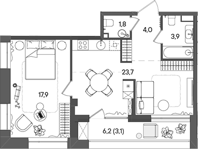 Планировка — СТОУН Райз, 2-комн., 51 м²