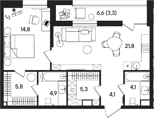Планировка — СТОУН Райз, 2-комн., 61 м²