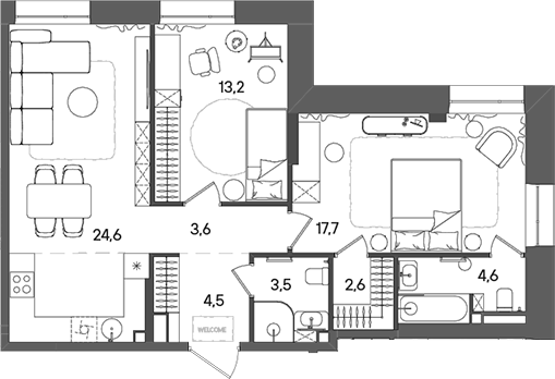 Планировка — СТОУН Райз, 3-комн., 74 м²