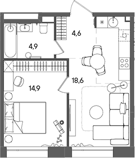 Планировка — СТОУН Райз, 2-комн., 43 м²