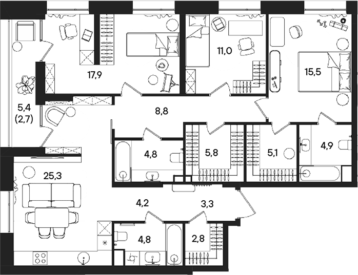 Планировка — СТОУН Райз, 4-комн., 114 м²