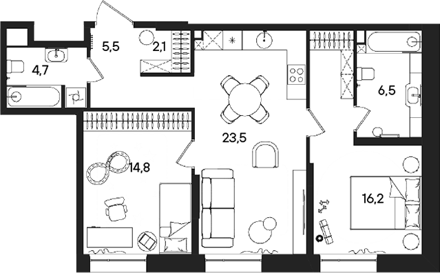 Планировка — СТОУН Райз, 3-комн., 73 м²