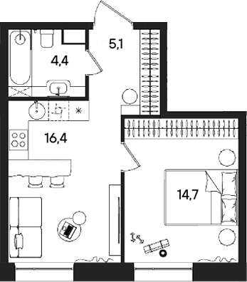 Планировка — СТОУН Райз, 2-комн., 41 м²